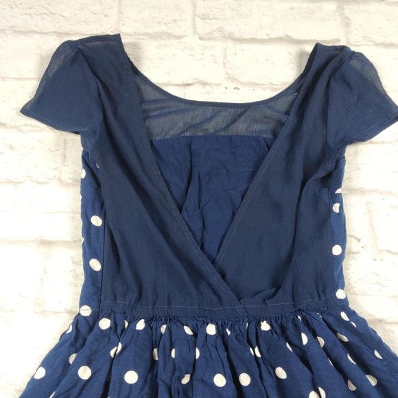 Abercrombie Fitch Womens Mini Dress Sheer Plunge Back Blue White Polka Dot sz S - Picture 5 of 11